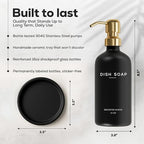 Luxury Glass Dish Soap Dispenser for Kitchen Sink by Brighter Barns - Refillable Glass Kitchen Soap Dispenser Set - Black and Gold Home Decor for Modern Home, Rentals, Restaurants, Gift (Black/Gold) - Image 3