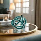 Torre & Tagus Orbit Hand Blown Glass Infinity Knot Sculpture - 4.5 Inch Glass Art Teal Knot Decor Ball for Home Decor, Small Centerpiece Table Decoration for Home Interior (Clear Teal) - Image 5