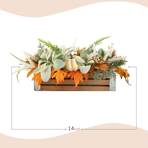 Thanksgiving Potted, Eucalyptus Berries Pumpkins Lamb Ears Leaves Autumn Pots for Centerpiece Table Decor, Fall Decor, Home Coffee Table Dining Room Office Kitchen (D) - Image 3