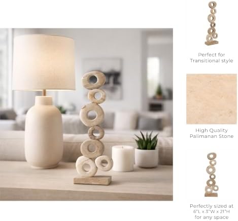 Palimanan Stone Stacked Ring Sculpture Ornament for Home, Bathroom and Room Decor - Decorative Accent for Office Shelf or Coffee Table Display - Figurine Styling for Living Room - 21", Ivory - Image 5