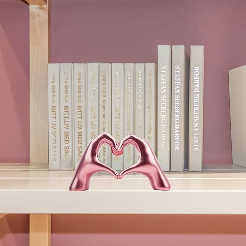 Lynagert Small Heart Hands Sculpture Decor for Living Room Bedroom Bookshelf Coffe Table, Love Finger Statue Modern Aesthetic Home Decor, Unique Gift for Wedding Christmas Birthday (Shiny Pink) - Image 3