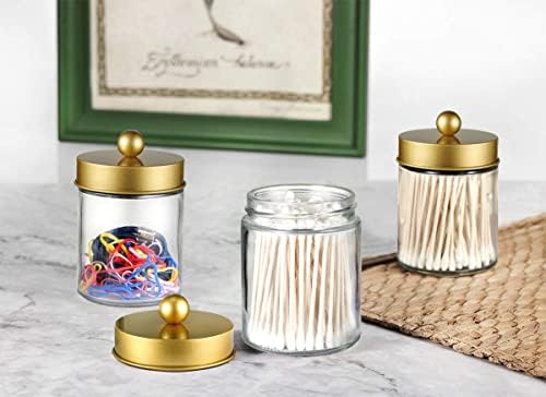 Amolliar Apothecary Jar Bathroom Storage Qtip Holder Glass, Gold 2Pack - Image 4