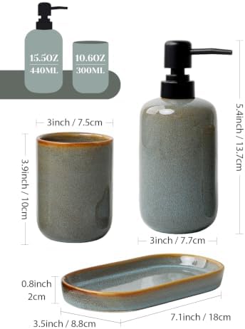 INGOFIN Ceramic Bathroom Accessories Set, Soap Dispenser &Toothbrush Holder - Image 2