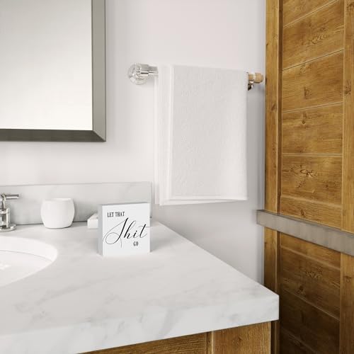 Funny Rustic Bathroom Decor - Wooden Box Sign Humor for Restroom Shelf, Half Farmhouse Style Toilet Sign for Guests - Tabletop or Countertop - Image 6