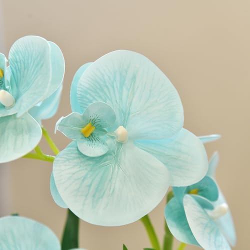 Artificial Real Touch Orchid Flowers with White Ceramic Vase, Golden Blue - Image 7