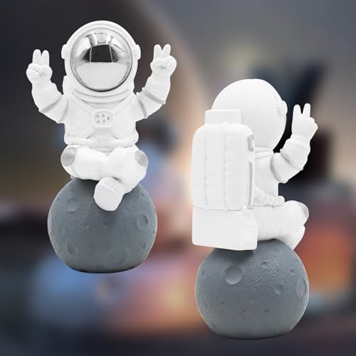 Astronaut Statue Decor, Resin Silver Spaceman Figurine Decorations, Cute Mini Space Figure Ornament, Abstract Aesthetic Decorative Sculpture for Home Office Desk Shelf Tabletop - 4.2 Inch - Image 5