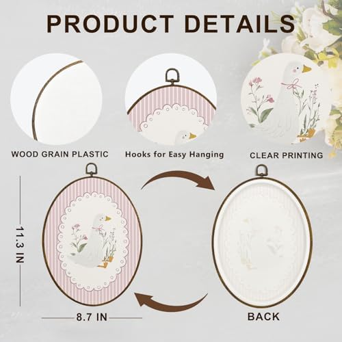 dvhdajed Goose Oval Wall Art Decor, Goose Nursery Room Decor,Cute Gooses Framed Canvas Art,Pink Coquette Girl Nursery Wall Hanging Decoration for Bedroom Living Room Bathroom Nursery,8.7x11.3 In - Image 7