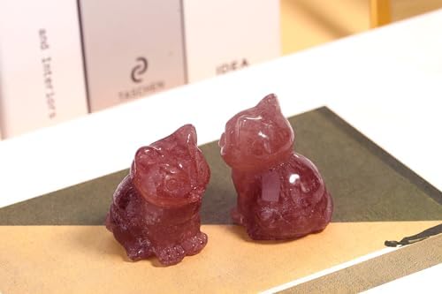QINJIEJIE Strawberry Quartz Cat Crystals Figurines Stone Healing Crystal - Image 4