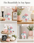 Halloween Ghost Unicorn Figurine, Resin Ghost Riding Unicorn Statue with Pink Hat, Cute Spooky Tabletop Decor for Shelf, Mantel, Tiered Tray, Desk, Home Decorations Pastel Gift (Pink Ghost Rider) - Image 2