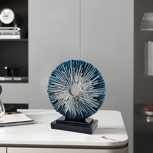 Round Statue for Home Decor, Abstract Office Desk Sculpture for Men, Blue - Image 2