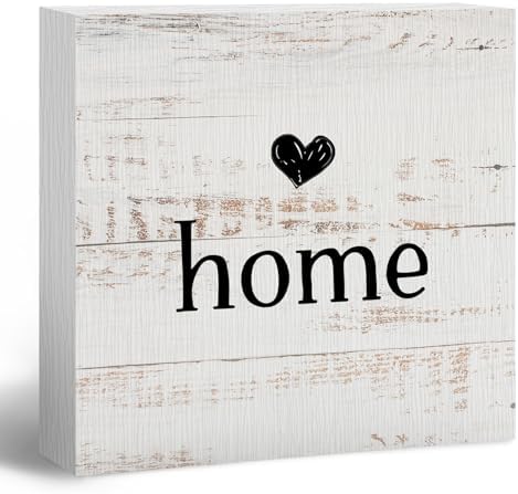 Home Sign, Home Signs for House Decor, Welcome Sign, Rustic Farmhouse Vintage Desk Decor Wood Block Box Plaque for Living Room Wall Shelf, Housewarming Gifts by ANIANG