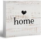 Home Sign, Home Signs for House Decor, Welcome Sign, Rustic Farmhouse Vintage Desk Decor Wood Block Box Plaque for Living Room Wall Shelf, Housewarming Gifts by ANIANG