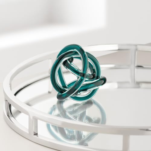 Torre & Tagus Orbit Hand Blown Glass Infinity Knot Sculpture - 3 Inch Glass Art Teal Knot Decor Ball for Home Decor, Small Centerpiece Table Decoration for Home Interior (Clear Teal) - Image 2