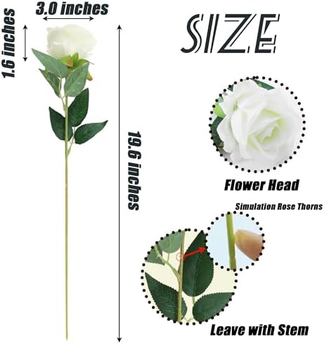 SITUMEIZI 15PCS White Artificial Roses Silk Flowers Fake Roses Realistic Bouquet Long Stem with Gift Box for Mother's Gift Day Home Party Wedding Decorations - Image 2