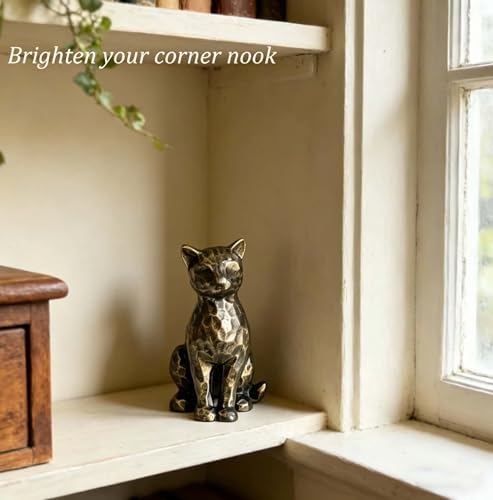 4" Brushed Vintage Bronze Sitting Cat Figurine Shelf Decor Gift - Image 2