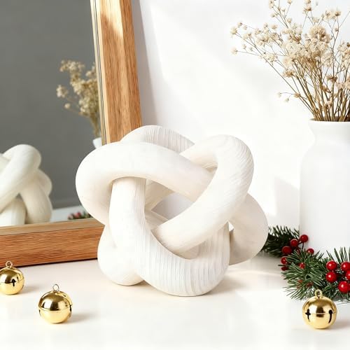 Wood Knot Chain Link Decor, 3 Link Boho Wooden Hand Carved Decorative, Handcrafted for for Coffee Table Entryway Modern Farmhouse Shelf Decoration(White) by Nezhain