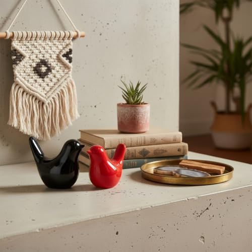 Small Ceramic Bird Statue and Sculpture for Home Decor Accents,Modern Animal Ornaments for Living Room,Bedroom,Coffee Table Centerpiece,Bookshelf,Cabinets,Cute Knick Knacks for Shelves (Black Red) - Image 5