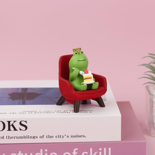 Refintural Miniature Frog Eating Cake Figurine - Funny Frog Sculpture for Shelf, Desk Decoration - Perfect Cute Frog Gift for Frog Lovers(Red Sofa) - Image 6