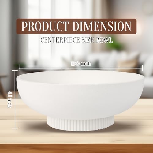 Deobath Large Resin Pedestal Decorative Bowl - Modern Handicraft Bowls for Home Decor - Fruit Bowl for Kitchen Counter - Key Bowl for Entryway Table,Off White Cream - Image 2