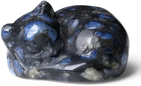 QINJIEJIE Blue Labradorite Cat Crystal Natural Healing Stone Cat Statue by QINJIEJIE