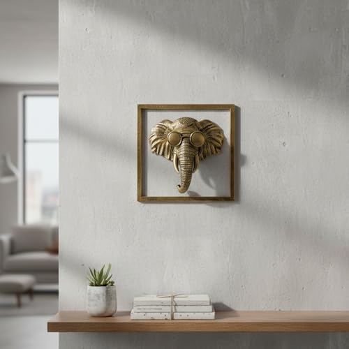 Newinhome Animal Heads Wall Decor (Includes Metal Frame) Resin Animals Sculptures Head Wall Hanging Decoration Gold vintage Wall Sculpture for Living Room Bedroom Office (Elephant) - Image 5