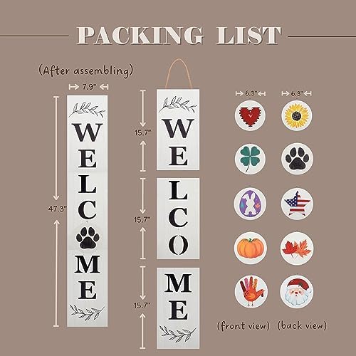 Perfnique Interchangeable Welcome sign for front porch standing, 47 x 7.9 Inch Black Wooden Leaner Sign with 10 Interchangeable Designed Icons, Modern Farmhouse Rustic Seasonal Decor for Spring Easter Fall Christmas (White) - Image 3