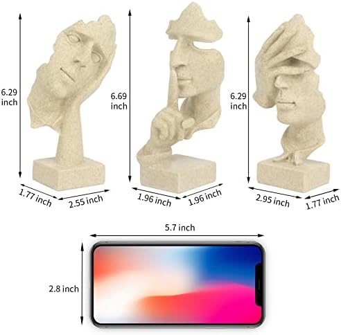 prosfalt 3 Pcs Thinker Statue, Silence is Gold Abstract Art Figurine - Image 5