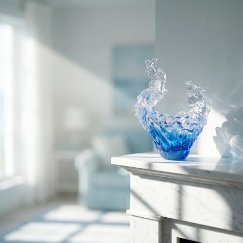 suruim Hand Blown Glass Wave Sculpture Figurines Blue and Clear Art Glass Bowl for Home Decor, Sea Glass Figurine, Nautical Sea Glass Decorations, Multipurpose Storage for Keys, Jewelry, Candy - Image 4