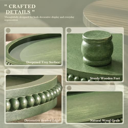 Oval Wood Decorative Tray with Beaded Edge for Coffee Table Decor, Green - Image 5