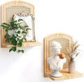 Rattan Shelf Set of 2, 9.8''Natural Wood Rattan Shelf with Wicker Decor, Boho Wall Decor Small Floating Shelves for Plant Figurines Nick Knack Display, Mini Shelves for Living Room Nursery Bedroom by MVPSONAG