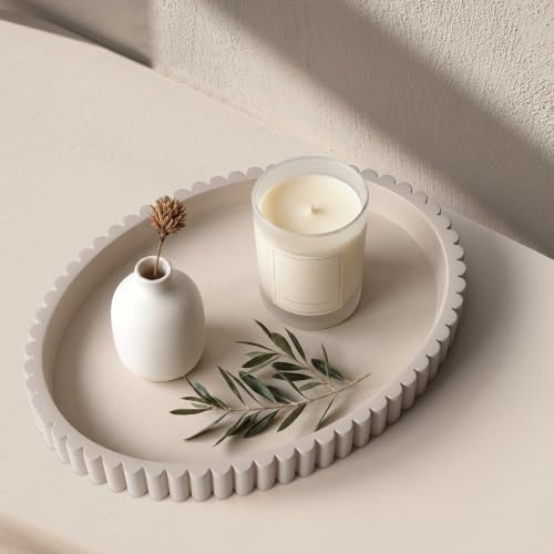 Oval Tray for Coffee Table Decor, 13" Concrete Coffee Table Tray,Cream Gray by Cathyeen