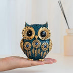 Decorative Owl Figurine, Vintage Blue and Gold Owl Statue Home Decor - Evil Eye Accent for Bookshelf, Bedroom, Living Room, Office & Table. Cute Small Animal Sculpture Gift for Birds Lovers.(Blue) - Image 3