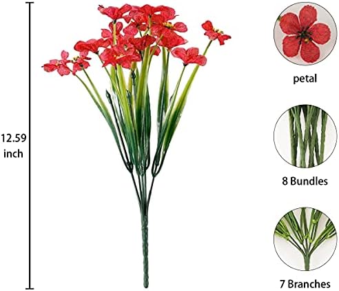 Outdoor Artificial Fake Flowers,24 Bundles UV Resistant Faux Outdoor Plastic Flower Plants for Outside Indoor Decorations(Red) - Image 2