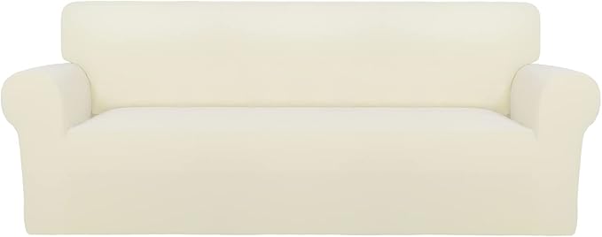 PureFit Stretch Oversized Couch Covers Fleece Sofa Slipcovers Ivory | 1-Piece by PureFit