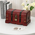 Vintage Wooden Treasure Chest Decorative Box with Lock,Oxblood - Image 5