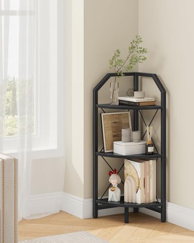 CHOEZON 3-Tier Corner Shelf, Industrial Corner Bookshelf, 35.4" Storage Stand, Plant Stand Display Shelf, Bookcase for Bedroom, Living Room, Home Office, Black TCJ03BB ﻿ by Choezon