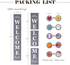 Perfnique Interchangeable Welcome sign for front porch standing, 47 x 7.9 Inch Black Wooden Leaner Sign with 10 Interchangeable Designed Icons, Morden Farmhouse Rustic Seasonal Decor for Spring Easter - Image 3