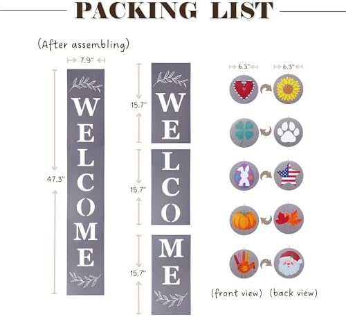 Perfnique Interchangeable Welcome sign for front porch standing, 47 x 7.9 Inch Black Wooden Leaner Sign with 10 Interchangeable Designed Icons, Morden Farmhouse Rustic Seasonal Decor for Spring Easter - Image 3