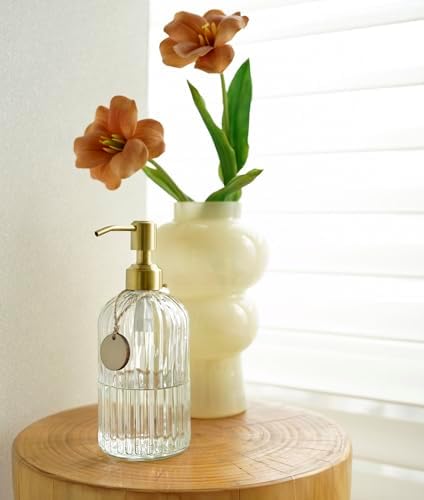 JASAI 2PACK 18Oz Fluted Glass Soap Dispenser with Golden Rust Proof Pump - Image 6