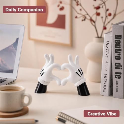 Black White Resin Cartoon Heart Hand Figurine Minimalist Home Decor - Image 2