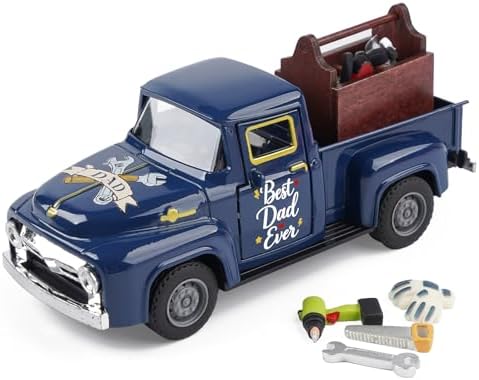 Fathers Day Truck Decor, Best Dad Ever Pickup Truck Tabletop Decoration with Toolbox, Rustic Farmhouse Tiered Tray Decor, Fathers Day Gift for Dad Home Office Desk by Unknown