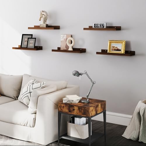 RICHER HOUSE 5-Set Floating Shelves with Lip, Walnut Wall Mounted Shelf - Image 7