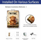 Grumpy Highland Cow with I'M FINE Funny Slogan Vintage Wall Art,Premium Solid Aluminum Metal Sign, Rustic Farmhouse Decor for Bathroom Bar Home, Multipurpose Novelty Wall Plaque Gift 8x12 Inch - Image 7