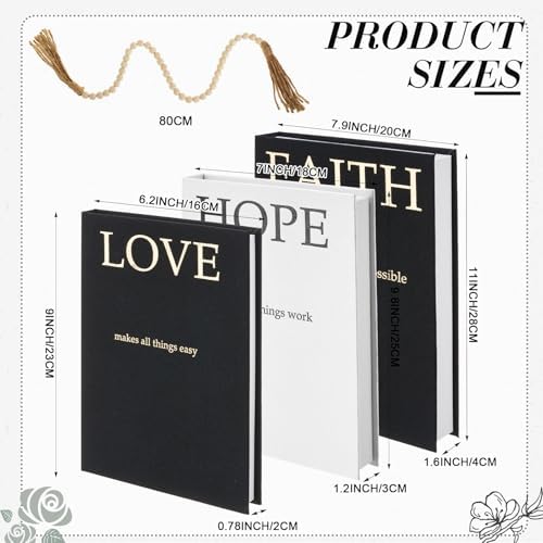 Faccito 3 Set Linen Decorative Books with Beaded Garland, Classic, Black - Image 2