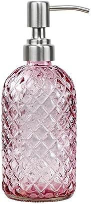16 oz Soap Dispenser with 304 Rustproof Stainless Steel Pump, Kitchen, Bathroom Refillable Glass Liquid Soap Dispenser for Hand Soap, Soap, Lotion. (Pink) by SDlumeiy