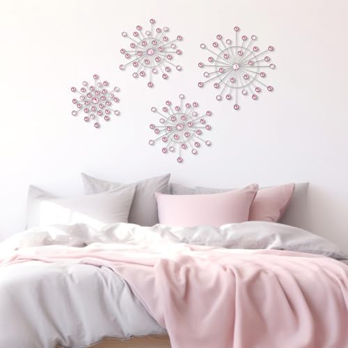 Blulu 4 Pcs Pink Wall Decor, Bling Crystal Starburst Metal Wall Art - Image 5