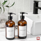 GMISUN Amber Glass Soap Dispenser, 2 Pack Bathroom Hand Soap Dispensers with Stainless Steel Flat Pump, 17 Fl Oz Kitchen Dish Soap Dispenser, Modern Vintage Liquid Brown Soap Dispensers Bottle Set - Image 4