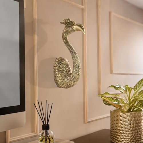 GUSFREUD Vintage Animal Head Wall Decor - 13" Resin Flamingo Wall Art For Home Decor, Gold Bird Wall Sculptures for Living Room, Bedroom, Kitchen, Unique Gift Idea - Image 6