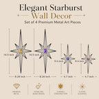 sxnzequnze 4 Pcs Star Wall Art for Home Decor Living Room Bedroom Office Metal 3D,Bling,with Hanging Hook Starburst Midcentury Sculpture Retro Gallery Accent Celestial -Black 16.5in/9.4in - Image 3