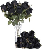 Artificial Rose Flowers 12 Heads 2 Bundles Silk Rose Bouquets, black by FuleHouzz